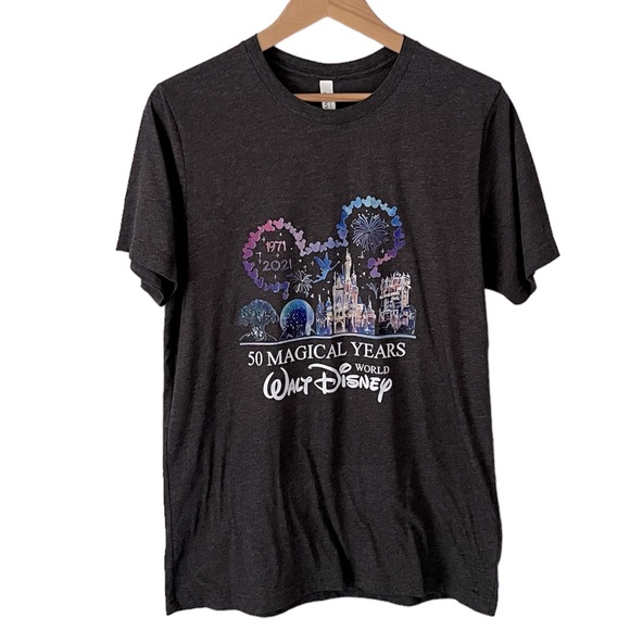 Bella + Canvas Walt Disney World 50 Magical Years Grey Tee With Castle Size L - Picture 1 of 7